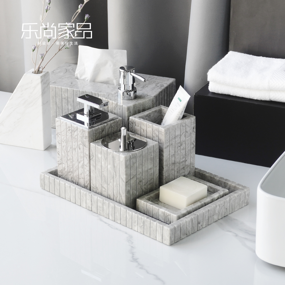 条纹款天然大理石浴室用品套件样板间软装洗手台香薰摆件洗漱套装