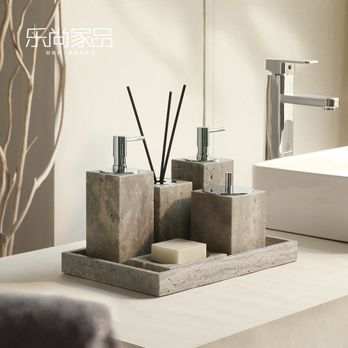 侘寂风洞石卫浴托盘纸巾盒香薰瓶