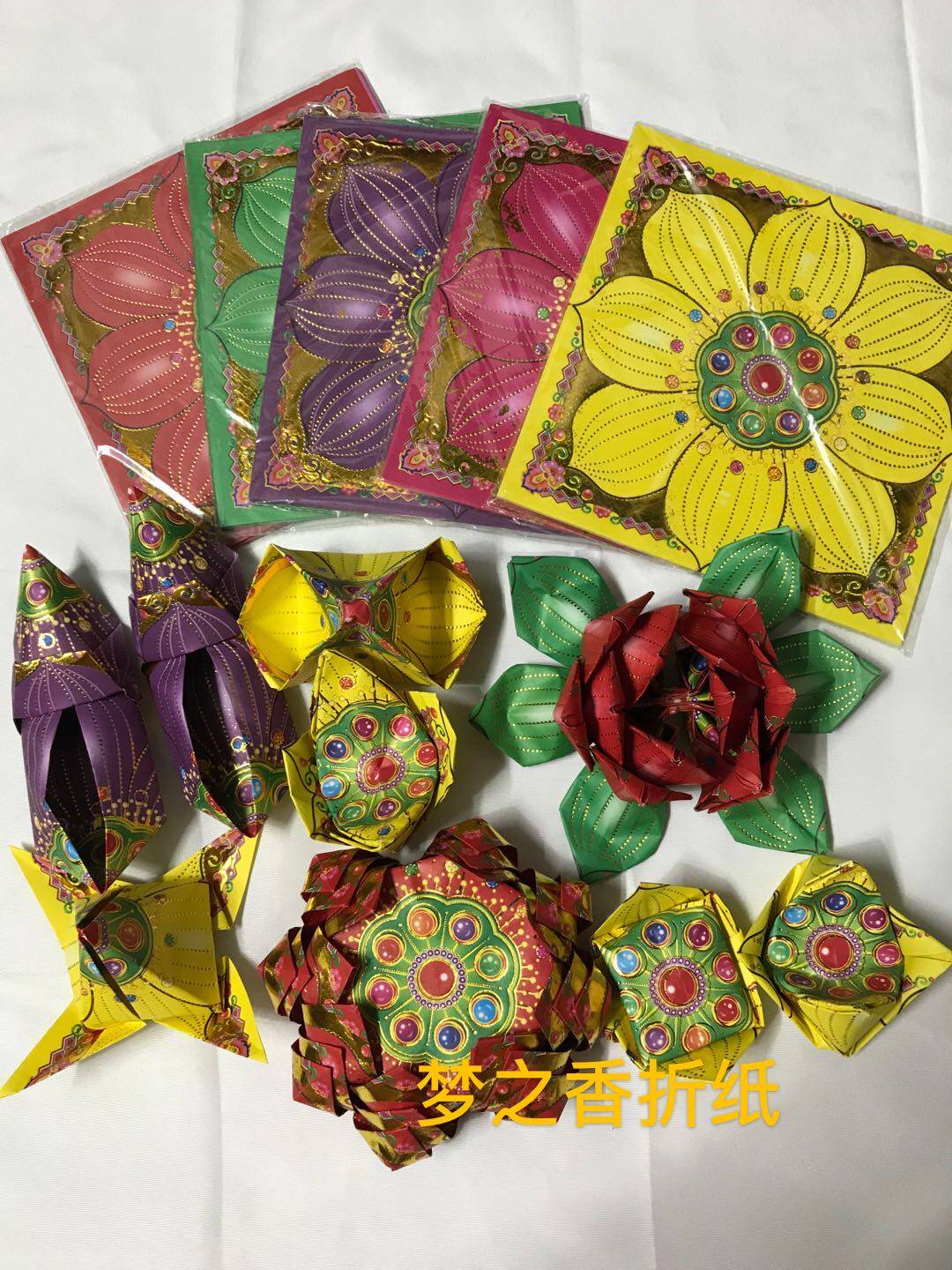 五色琉璃花烫金纸张张好折每包40张一捆五包200张