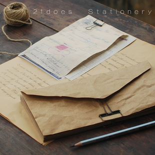 复古简约 5号牛皮信封信纸套装 A4邀请函收纳装饰纸袋 空白可打印