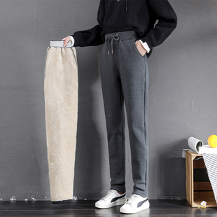 加绒加厚加长保暖运动棉裤 秋冬季 子女外穿宽松直筒休闲裤 羊羔绒裤