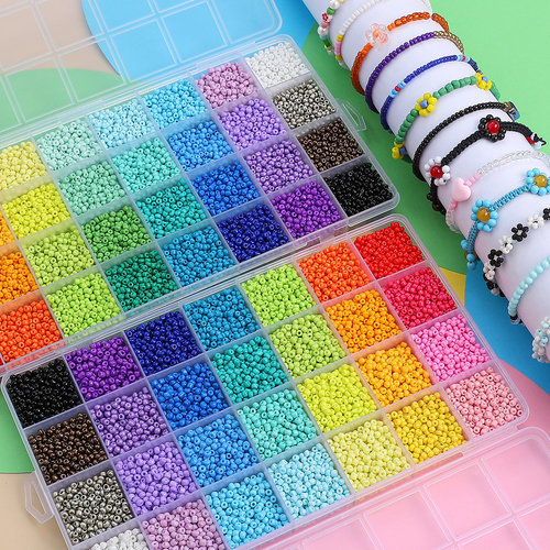 彩虹系玻璃实色米珠套盒