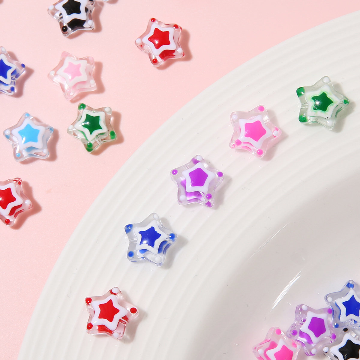 手绘透明琉璃滴油五角星珠子散珠手工diy制作串珠手链手机链饰品