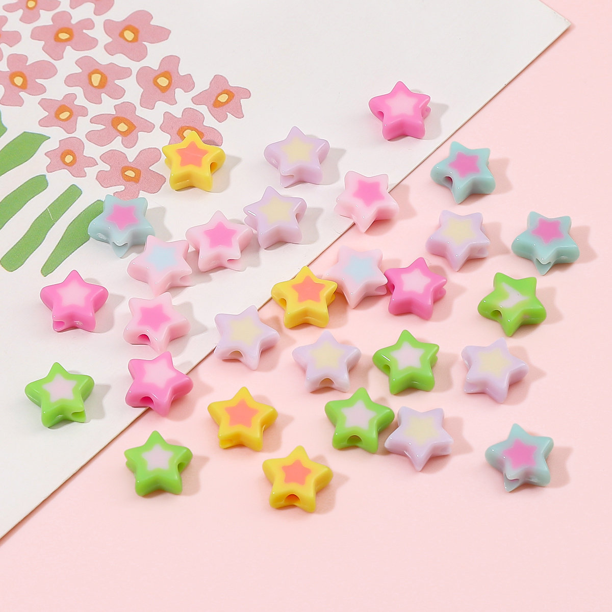 卡通奶油亚克力双色五角星珠中珠diy手工制作串珠手链散珠子材料