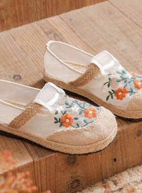 夏季网布鞋复古凉鞋罗马女鞋老北京平底网红绣花软底百搭平底拖鞋