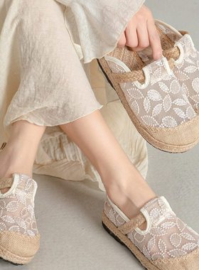 25夏季新款网纱凉鞋老北京布鞋女时尚绣花鞋休闲平底单鞋透气网鞋