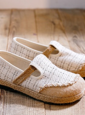 夏季亚麻小布鞋女渔夫鞋一脚蹬平底透气懒人文艺森女老北京绣花鞋