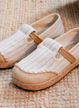 2025一脚蹬女鞋懒人鞋圆头渔夫鞋女纯色透气亚麻吸汗平底浅口单鞋