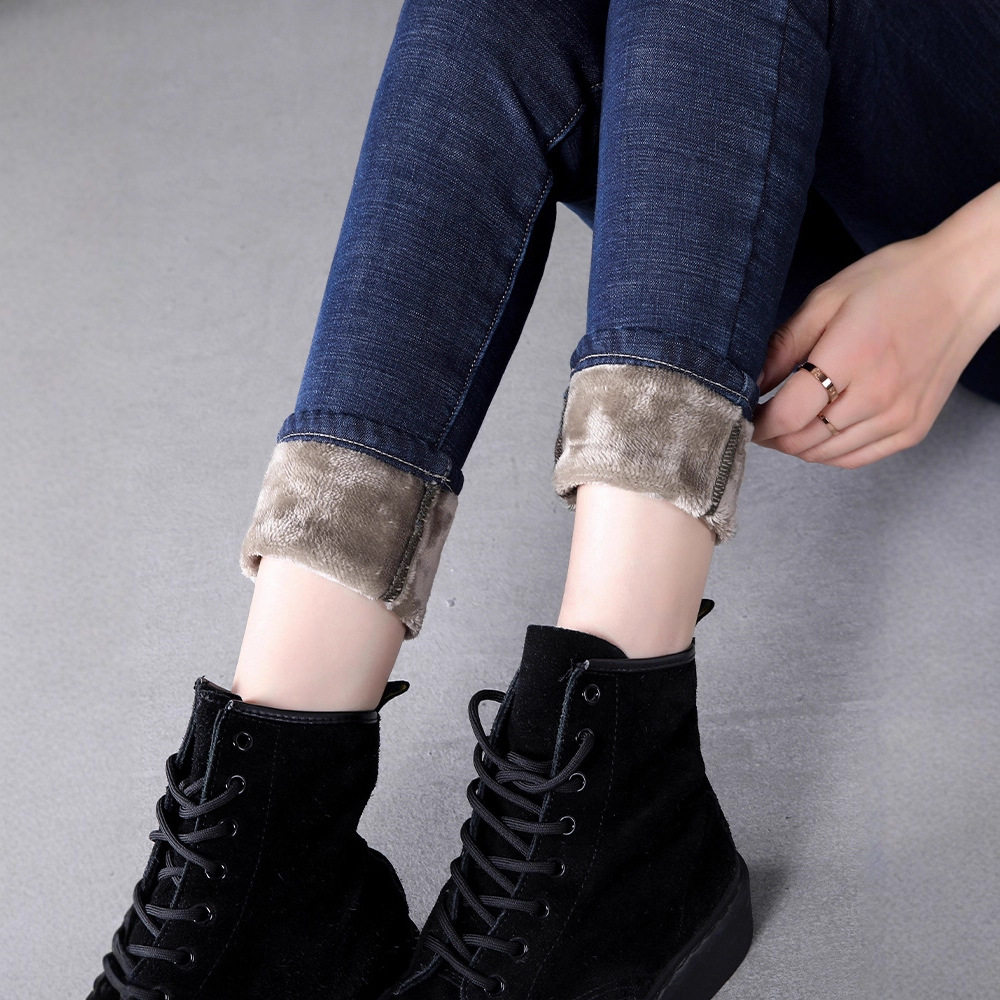 牛仔裤女加绒加厚2020年秋冬季新高腰修身百搭显瘦紧身小脚裤外穿