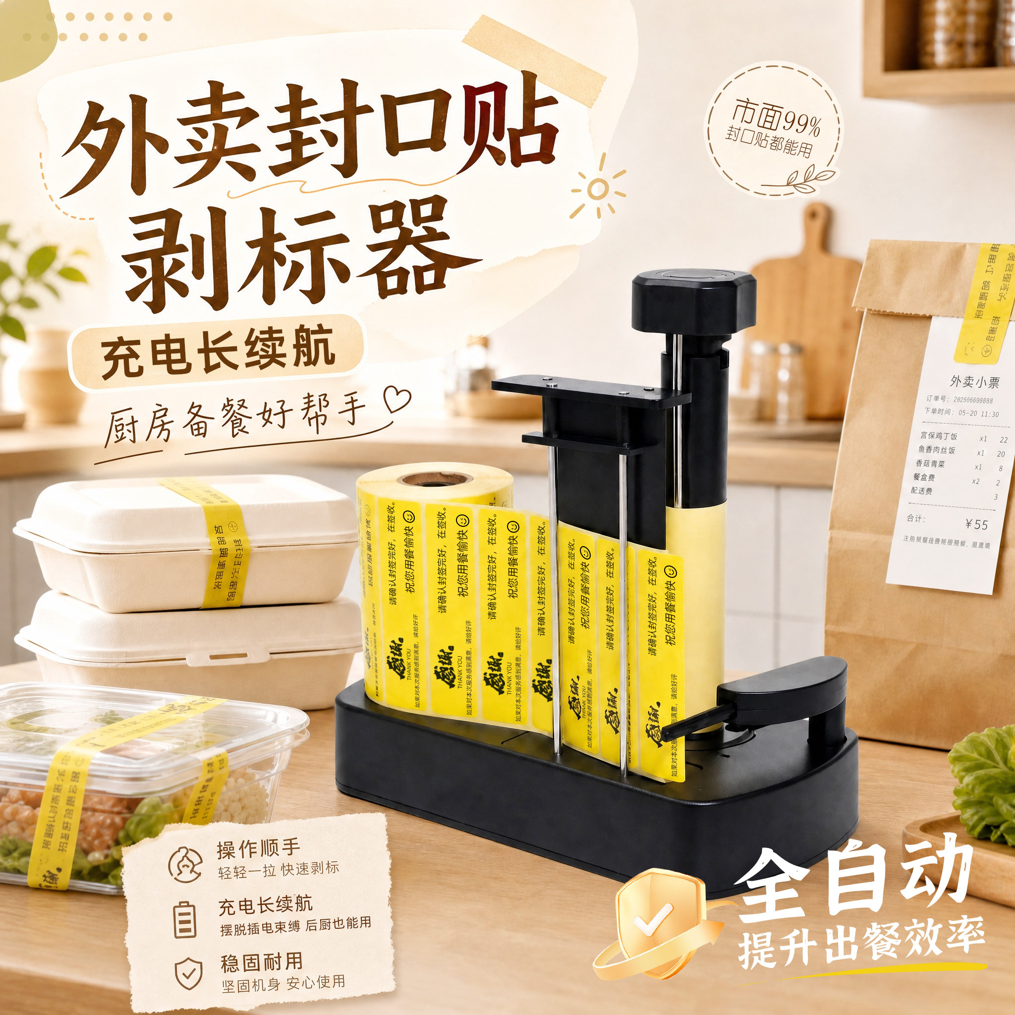 打印猿A1X1外卖封口贴标签剥离