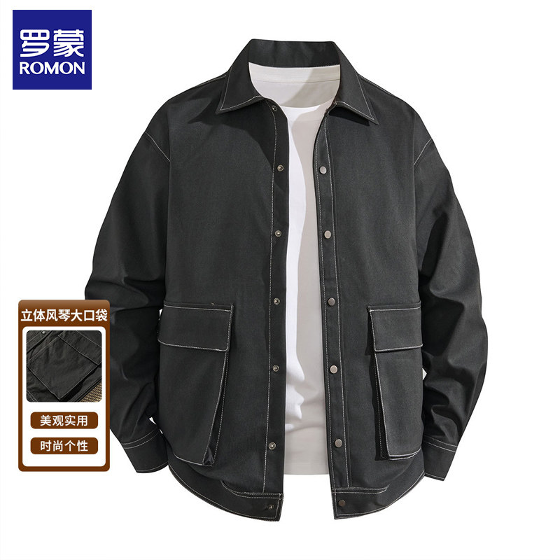 罗蒙立体风琴大口袋明线春秋新款翻领男士夹克户外工装单排扣外套,男装,夹克,淘宝优惠券,粉丝福利购,淘宝优惠卷