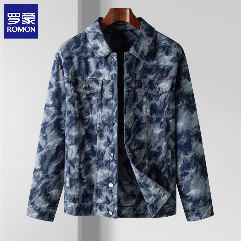 罗蒙满身提花牛仔夹克外套