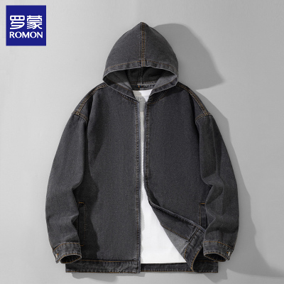 罗蒙连帽复古拉链开衫牛仔夹克