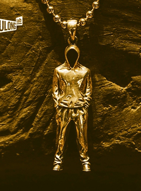 黄玉龙镀金个性嘻哈吊坠项链