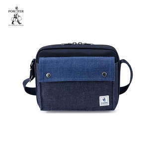 PORTER ATCH WORK牛仔拼接斜挎包潮流时尚双拉链都市骑行包通勤包