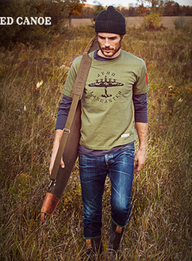 加拿大redcanoe正品男款永恒经典绿色款飞机标休闲户外少年短袖