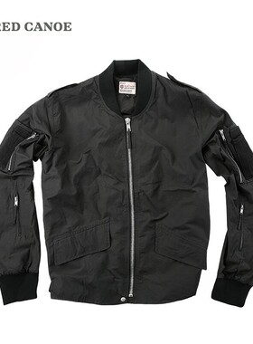 RED CANOE加拿大黑色男士棒球服纯色飞行夹克外套秋装潮牌立领