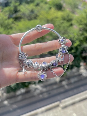 复古宫廷风手镯紫色系元素手链爱心镂空花窗吊坠