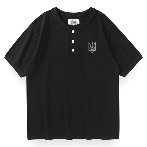 美式复古纯棉半袖内搭打底衫军迷U17乌克兰Ukraine短袖亨利衫男