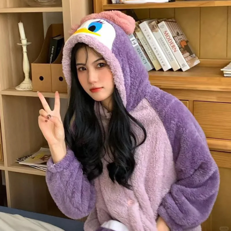 俞兆林2024秋冬紫色冬季加绒睡衣女长袍加厚珊瑚绒睡袍开衫可外穿