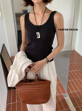 panpan春夏高级灰色调细针羊毛混纺针织背心小吊带舒适无袖女9105