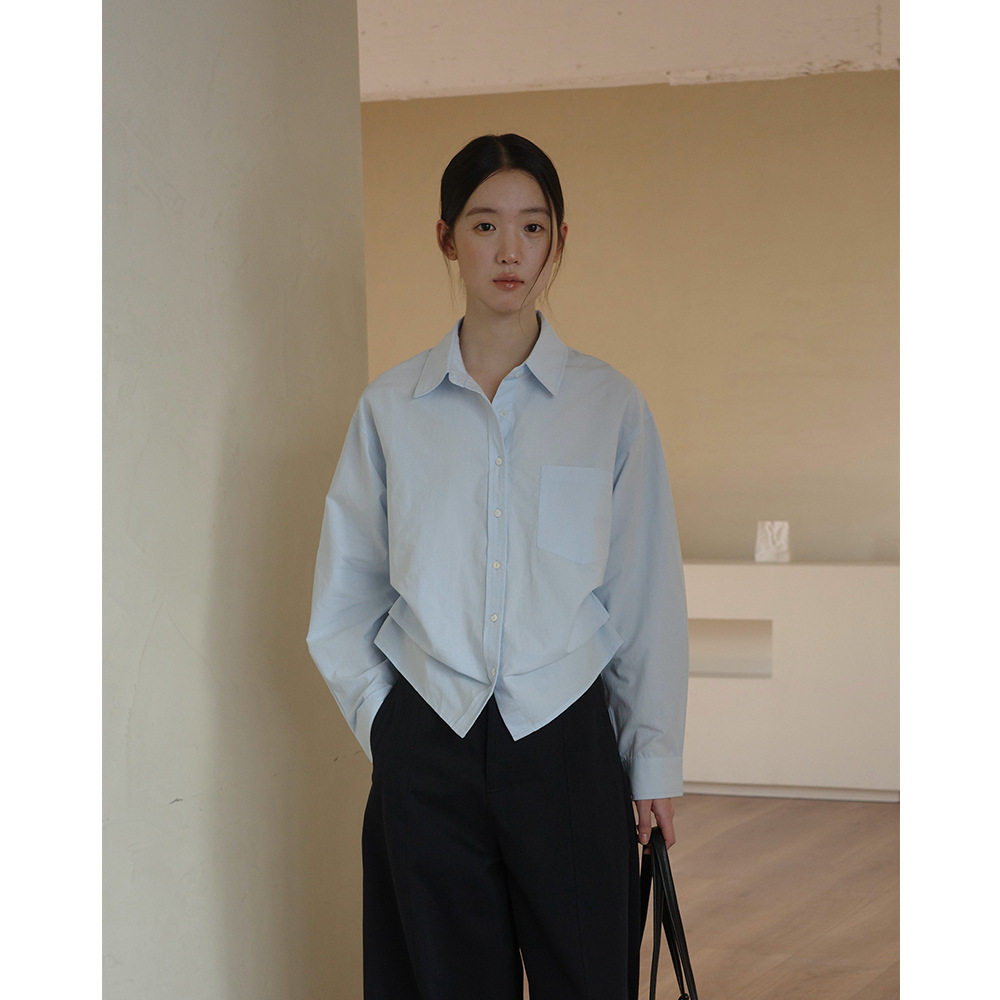 EVERTRUE 十三行春季韩版基础款纯色衬衫女短款长袖宽松上衣92339