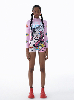 KAMENCAT卡通少女游泳衣女2026新款长袖防晒泡温泉水母冲浪潜水服