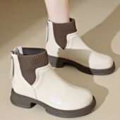 全牛皮断码 清仓真皮厚底袜靴女2025秋冬英伦风短靴针织裸靴马丁靴