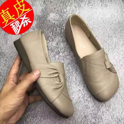 真皮单鞋女2026春季季软底套脚