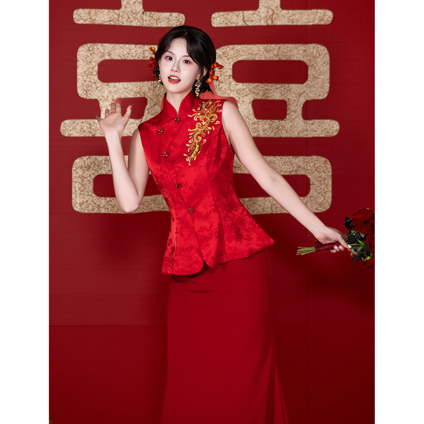 敬酒服新娘小个子2026新款订婚礼服新中式日常可穿红色旗袍回门服