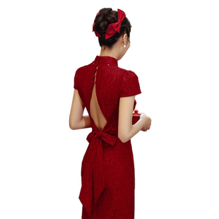 红色旗袍敬酒服新娘订婚礼服女新中式出门纱露背夏季大气2026新款
