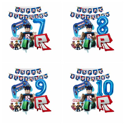 ROBLOX虚拟世界罗布乐思游戏主题男孩10周岁生日布置装饰背景装扮