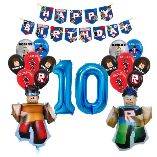 Roblox游戏造型铝膜气球儿童男孩生日派对装饰字母拉旗10数字套装