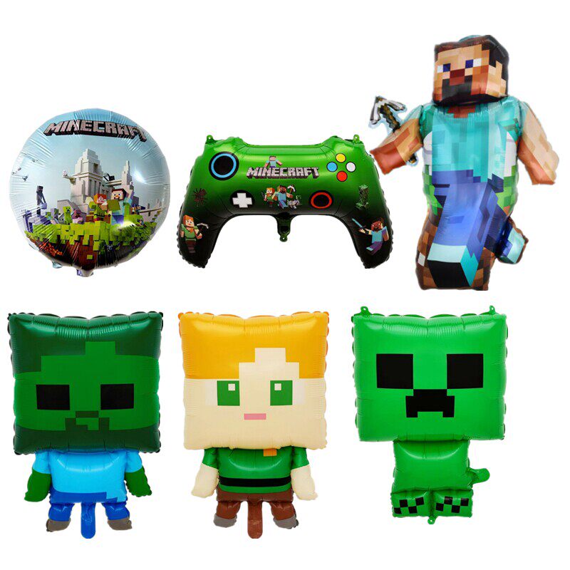 我的世界主题新款卡通人物像素气球史蒂夫苦力怕男孩周岁生日布置