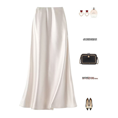 鱼尾半身裙女夏褶皱醋酸半裙法式缎面修身长裙显瘦小个子气质裙子