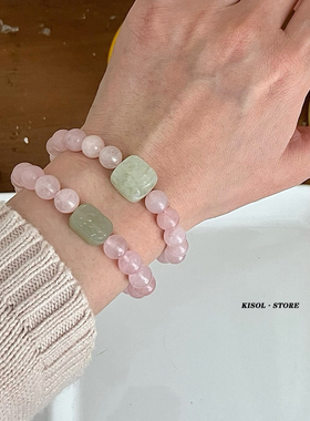 KISOL超美粉水晶招财手串手作潮~