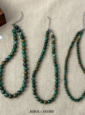 KISOLins小众绿色木纹串珠颈链女