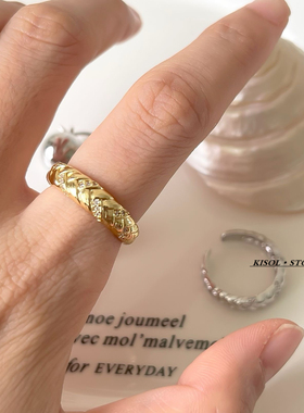 KISOL新中式黄金色麦穗锆石戒指~