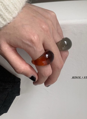 「时髦感」韩国ins小众设计树脂亚克力椭圆戒指女复古百搭食指戒~