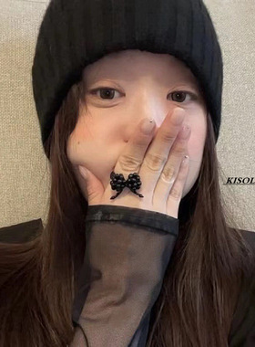 KISOLins小众可爱黑色串珠戒指潮