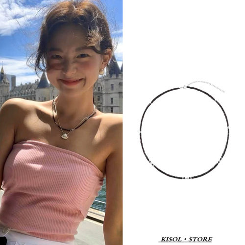 KISOL小巧黑色天然石串珠颈链女~