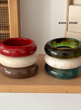 「重工款」欧美夸张晕染大理石纹树脂手镯几何圆形亚克力镯子手环