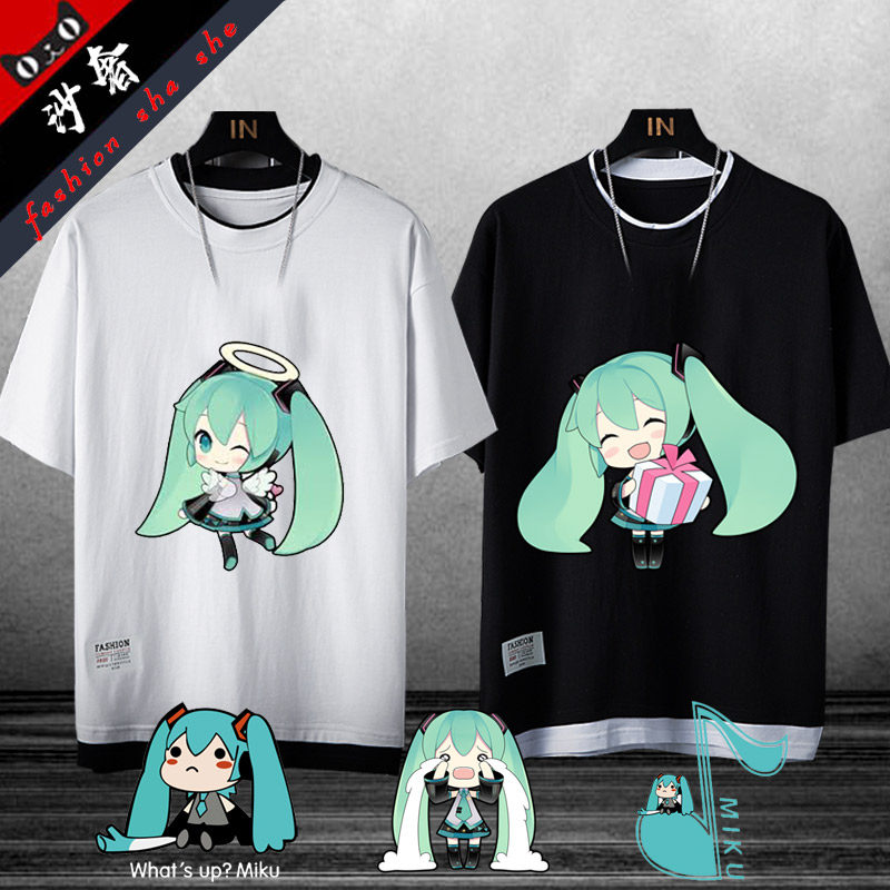 初音未来联名周边T恤短袖洛天依葱娘miku二次元动漫男女衣服夏