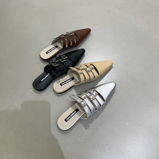 【CHICGIRL】小众设计皮带扣镂空尖头穆勒鞋女外穿平底包头半拖鞋