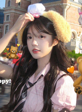 可爱饼饼毛绒发箍女少女心迪士尼游玩可琦安厨师狗头箍拍照头饰品