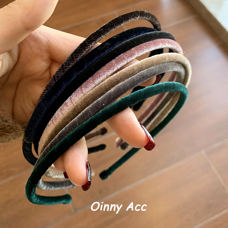韩国细款丝绒发箍纯色复古发卡