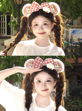 草莓雪莉玫发箍迪士尼可爱甜美蝴蝶结头箍洗脸压发游乐园拍照发饰