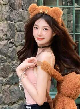 环球影城Tim小熊发箍女可爱卡通毛绒洗脸头箍迪士尼游玩拍照发卡