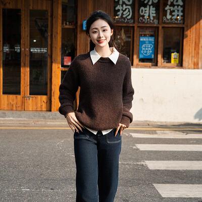 justalit圆领简约休闲针织毛衣