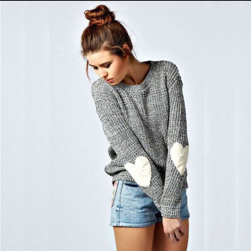 速卖通爆款 时尚休闲纯色圆领套头针织衫 爱心肘毛衣女,个性定制/设计服务/DIY,连衣裙加工定制,淘宝优惠券,粉丝福利购,淘宝优惠卷